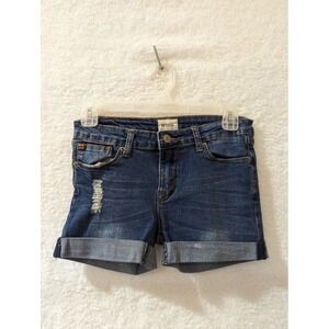 HUDSON Ruby Mid-Thigh‎ Deborah Denim Shorts 14Dark Wash Blue Folded Cuff